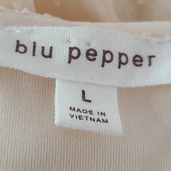 BLU PEPPER WOMEN'S PEASANT BABYDOLL CREAM BLOUSE TEXTURED FLOWY SZ LARGE - Picture 2 of 11